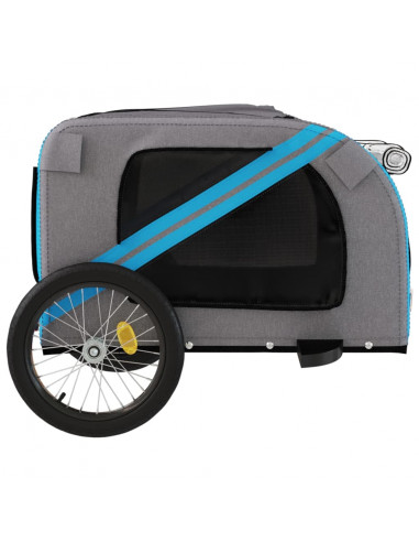 Rimorchio da Bici per Animali Blu e Grigio Oxford e Ferro