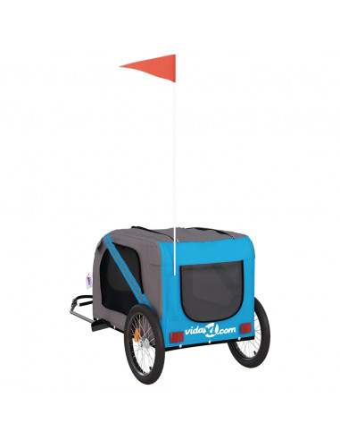 Rimorchio da Bici per Animali Blu e Grigio Oxford e Ferro