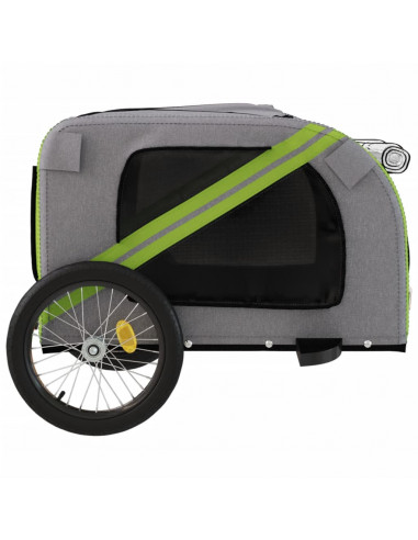 Rimorchio da Bici per Animali Verde e Grigio Oxford e Ferro