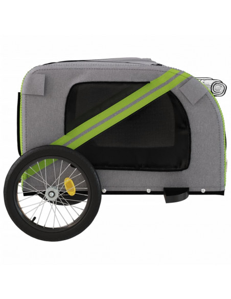 Rimorchio da Bici per Animali Verde e Grigio Oxford e Ferro