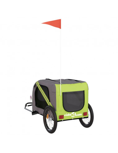 Rimorchio da Bici per Animali Verde e Grigio Oxford e Ferro