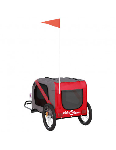 Rimorchio da Bici per Animali Rosso e Grigio Oxford e Ferro