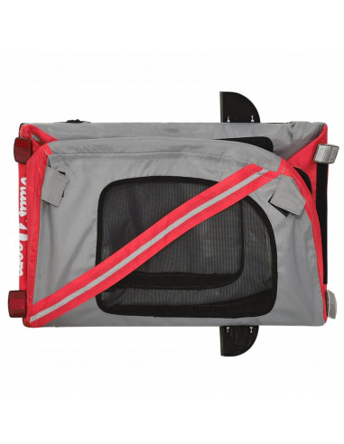 Rimorchio da Bici per Animali Rosso e Grigio Oxford e Ferro