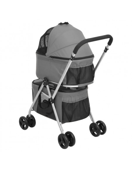 Passeggino Cani Pieghevole 2 Livelli Grigio 83x48x97cm Tessuto