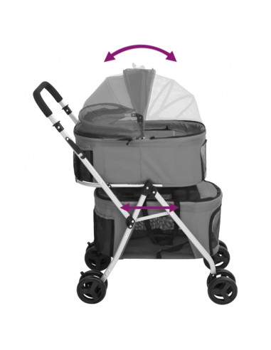 Passeggino Cani Pieghevole 2 Livelli Grigio 83x48x97cm Tessuto