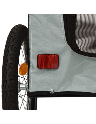 Rimorchio da Bici per Animali Grigio e Nero Oxford e Ferro
