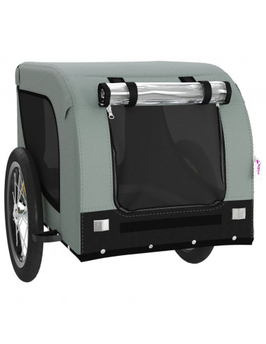 Rimorchio da Bici per Animali Grigio e Nero Oxford e Ferro