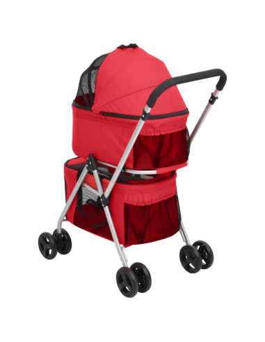 Passeggino Cani Pieghevole 2 Livelli Rosso 83x48x97cm Tessuto
