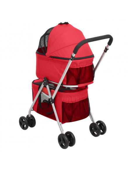 Passeggino Cani Pieghevole 2 Livelli Rosso 83x48x97cm Tessuto