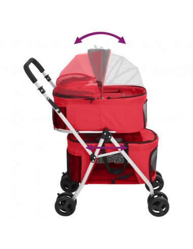 Passeggino Cani Pieghevole 2 Livelli Rosso 83x48x97cm Tessuto