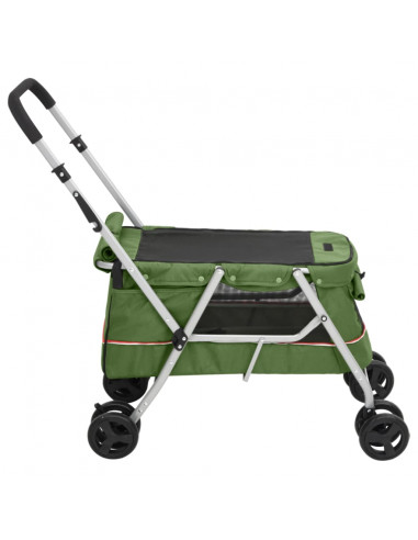 Passeggino Cani Pieghevole Verde 100x49x96cm Tessuto di Lino