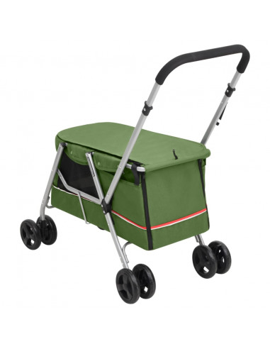 Passeggino Cani Pieghevole Verde 100x49x96cm Tessuto di Lino