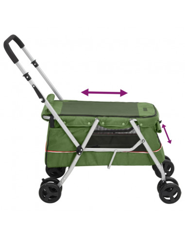 Passeggino Cani Pieghevole Verde 100x49x96cm Tessuto di Lino