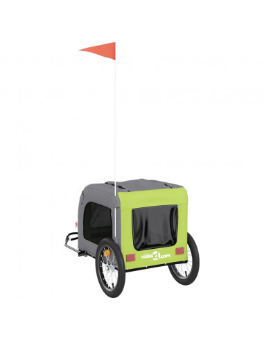 Rimorchio da Bici per Animali Verde e Grigio Oxford e Ferro