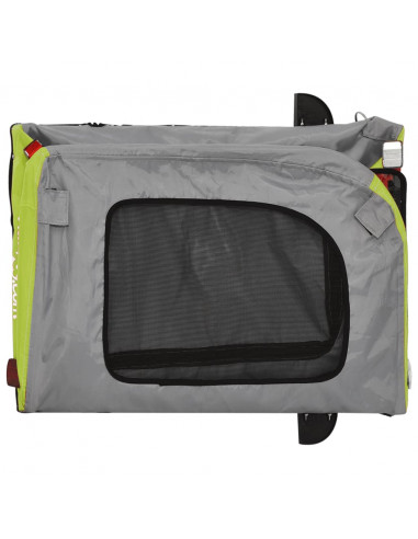 Rimorchio da Bici per Animali Verde e Grigio Oxford e Ferro