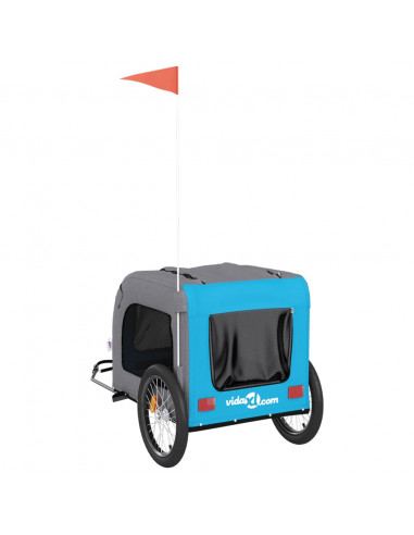 Rimorchio da Bici per Animali Blu e Grigio Oxford e Ferro