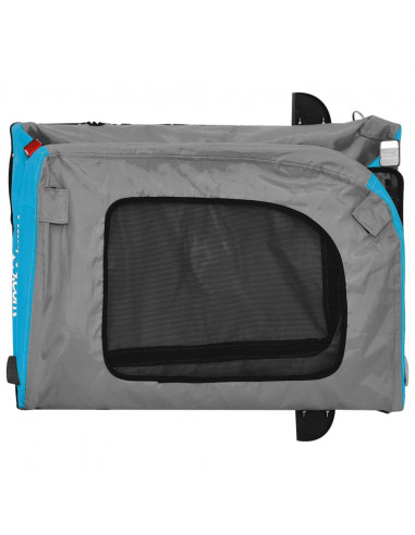 Rimorchio da Bici per Animali Blu e Grigio Oxford e Ferro