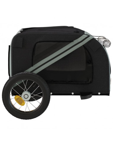 Rimorchio da Bici per Animali Grigio e Nero Oxford e Ferro