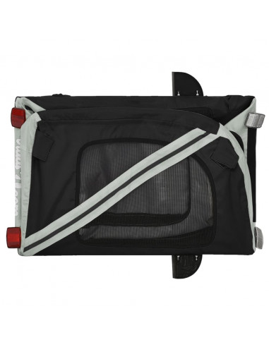 Rimorchio da Bici per Animali Grigio e Nero Oxford e Ferro