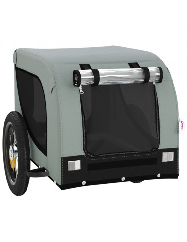 Rimorchio da Bici per Animali Grigio e Nero Oxford e Ferro