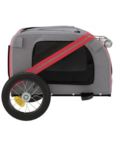 Rimorchio da Bici per Animali Rosso e Grigio Oxford e Ferro