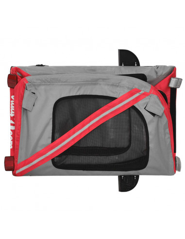Rimorchio da Bici per Animali Rosso e Grigio Oxford e Ferro