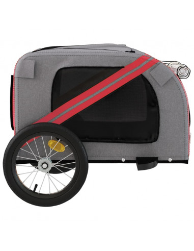 Rimorchio da Bici per Animali Rosso e Grigio Oxford e Ferro
