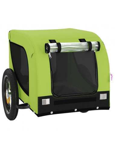 Rimorchio da Bici per Animali Verde e Nero Oxford e Ferro