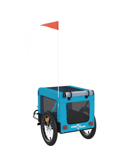 Rimorchio da Bici per Animali Blu e Nero Oxford e Ferro