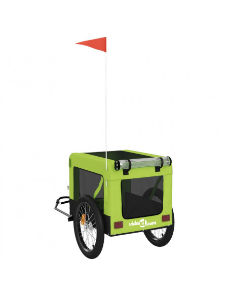 Rimorchio da Bici per Animali Verde e Nero Oxford e Ferro