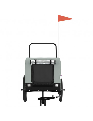 Rimorchio da Bici per Animali Grigio e Nero Oxford e Ferro