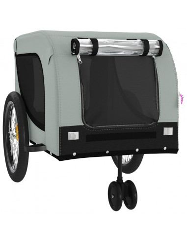 Rimorchio da Bici per Animali Grigio e Nero Oxford e Ferro