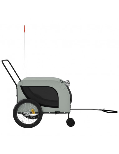 Rimorchio da Bici per Animali Grigio e Nero Oxford e Ferro