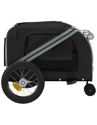 Rimorchio da Bici per Animali Grigio e Nero Oxford e Ferro