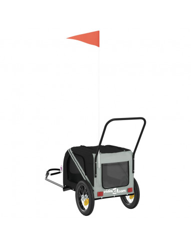 Rimorchio da Bici per Animali Grigio e Nero Oxford e Ferro