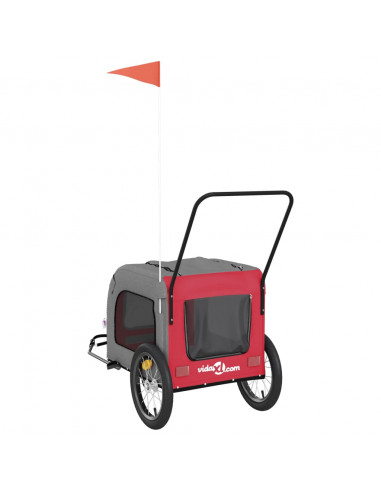 Rimorchio da Bici per Animali Rosso e Grigio Oxford e Ferro