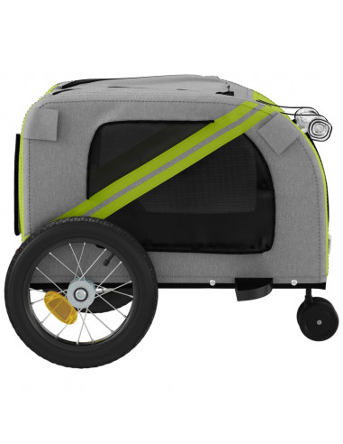 Rimorchio da Bici per Animali Verde e Nero Oxford e Ferro