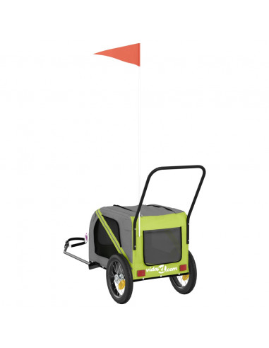 Rimorchio da Bici per Animali Verde e Nero Oxford e Ferro