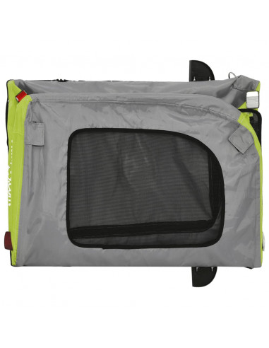 Rimorchio da Bici per Animali Verde e Grigio Oxford e Ferro