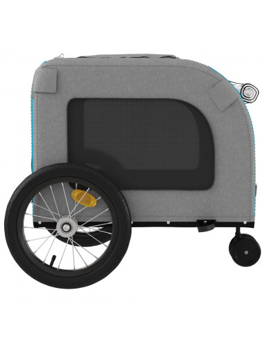 Rimorchio da Bici per Animali Blu e Grigio Oxford e Ferro