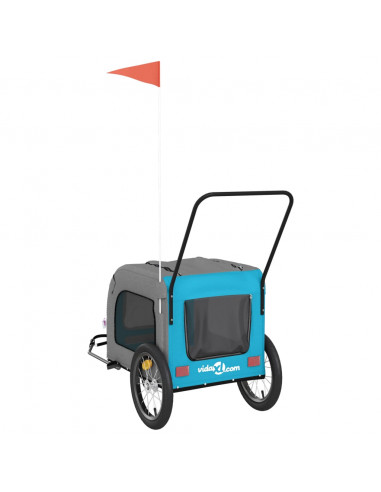 Rimorchio da Bici per Animali Blu e Grigio Oxford e Ferro