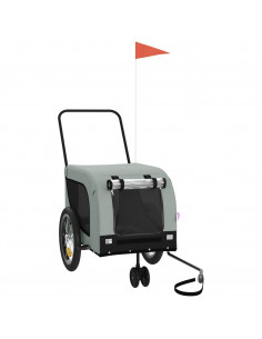 Rimorchio da Bici per Animali Grigio e Nero Oxford e Ferro 2