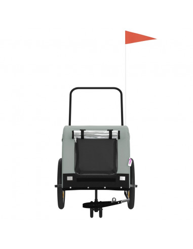 Rimorchio da Bici per Animali Grigio e Nero Oxford e Ferro