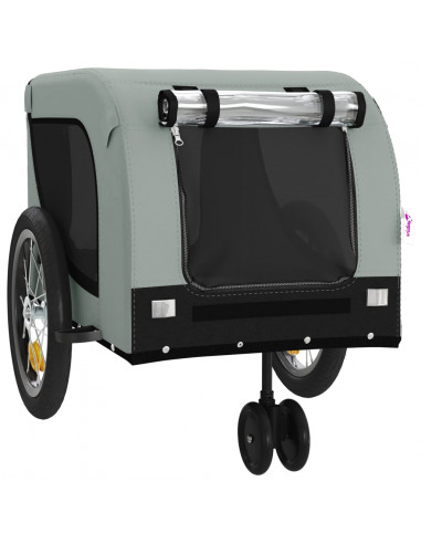 Rimorchio da Bici per Animali Grigio e Nero Oxford e Ferro