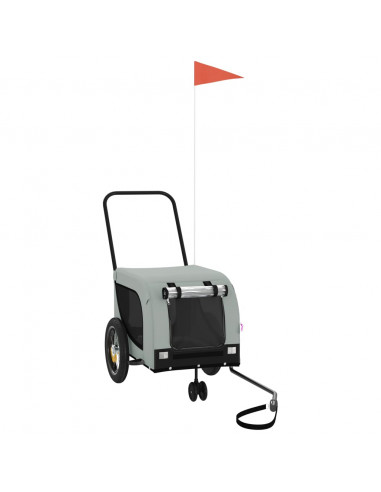 Rimorchio da Bici per Animali Grigio e Nero Oxford e Ferro