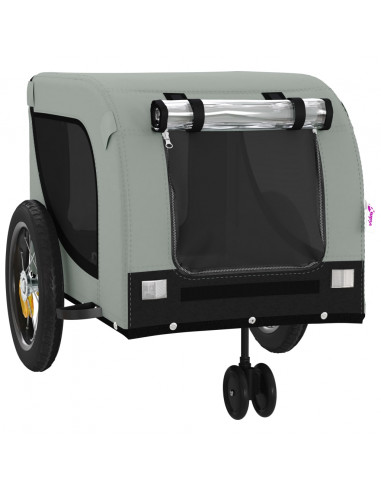 Rimorchio da Bici per Animali Grigio e Nero Oxford e Ferro