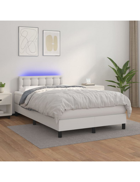 Giroletto Molle con Materasso e LED Bianco 120x190cm Similpelle