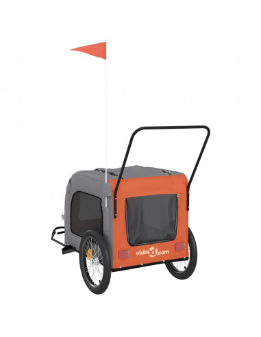 Rimorchio da Bici per Animali Arancione e Grigio Oxford e Ferro