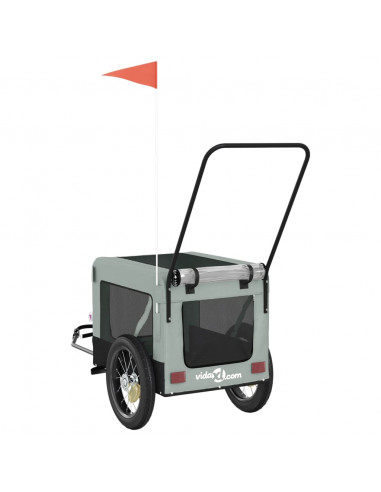 Rimorchio da Bici per Animali Grigio e Nero Oxford e Ferro