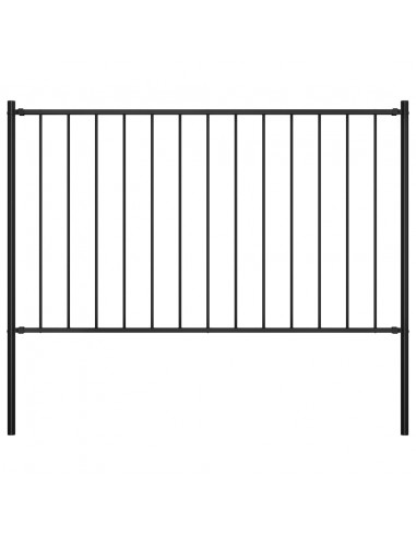 Pannello Recinzione con Pali Acciaio Verniciato 1,7x0,75m Nero